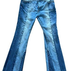 Blue Flare Wide Leg Jeans with Vintage Fading